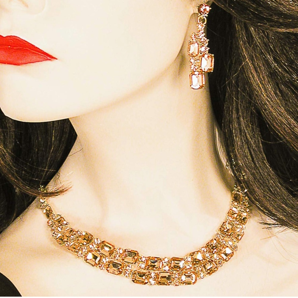 Rhinestone Choker Necklace / Earring Set